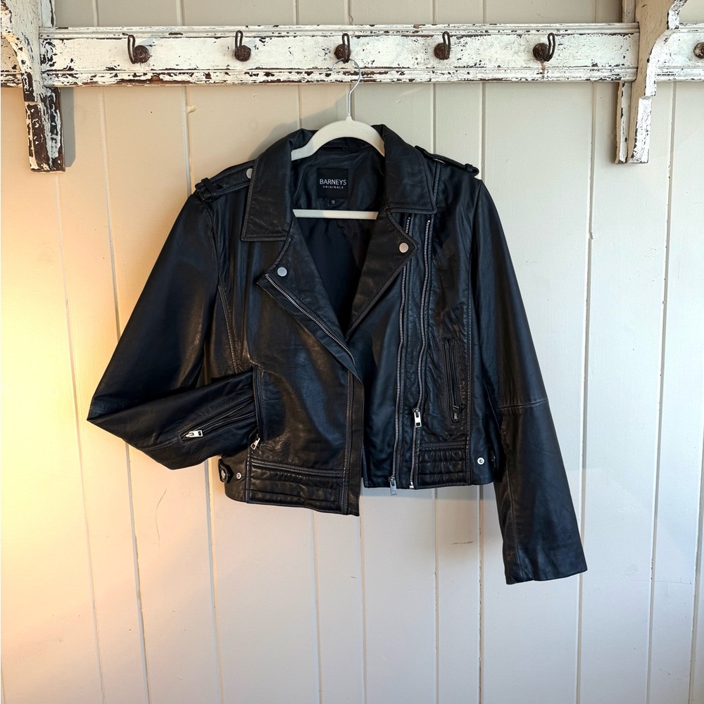 Barneys New York Black Leather Moto Jacket NWOT